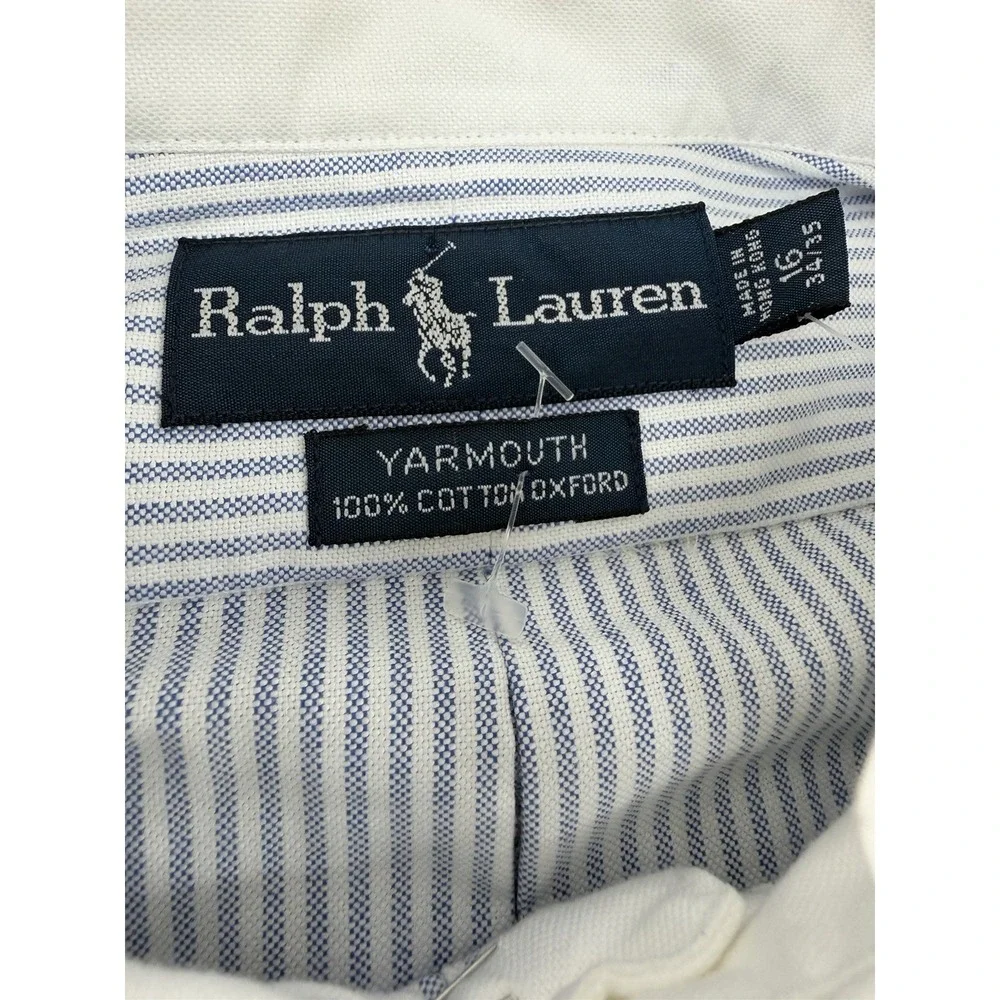 Vintage Polo Ralph Lauren Yarmouth Oxford Shirt Blue White Stripe Men's 16 34/35